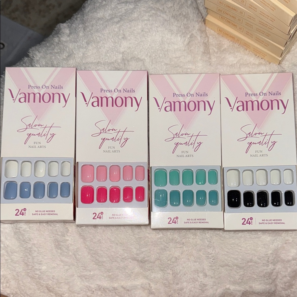 Press-On Nails Set - Pink, Blue, Black